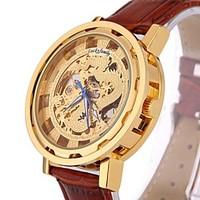 Men\'s Fashion Genuine Leather Hollow Engraving China Dragon Skeleton Automatic Mechanical Watch