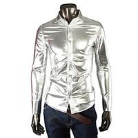 Men\'s Black/Gold/Silver Shirt, Cotton Blend/Elastic/Satin