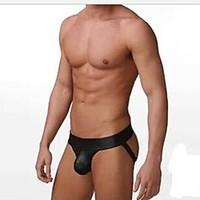 mens sexy underwear low cut imitation leather double t shaped pants