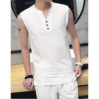 mens solid casual tank tops linen sleeveless blue white yellow gray