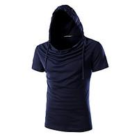 Men\'s Fashion Personality Slim Hooded Short Sleeved T-Shirt, Cotton / Spandex Casual / Plus Sizes Solid