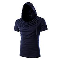 mens fashion personality slim hooded short sleeved t shirt cotton span ...