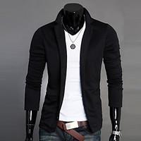 Men\'s Solid Casual / Work Blazer, Cotton Long Sleeve Black / Gray
