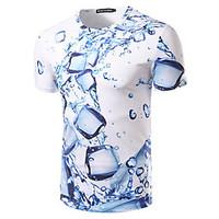 Men\'s Casual/Daily Beach Holiday Simple T-shirt, Print Round Neck Short Sleeve Blue Cotton