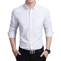 Men\'s Business Casual Slim Cotton Long Sleeved ShirtSolid Shirt Collar Short Sleeve Blue / Red / White Cotton / Polyester Thin