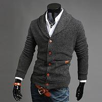 Men\'s Going out Casual/Daily Simple Street chic Regular Cardigan, Solid Blue Black Gray V Neck Long Sleeve Cotton Fall Winter Medium