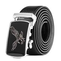 Men\'s Suits Dress Black Leather Wide Waist Belt Strap Black Silver Automatic Belt Buckle