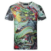 Men\'s Chinese Style Dragon 3D Print V Collar Slim Fit Short Sleeve T-Shirt, Cotton/Casual / Plus Sizes