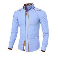 Men\'s Casual/Daily Simple Spring / Fall Shirt, Solid Shirt Collar Long Sleeve Blue / White / Black Cotton Medium