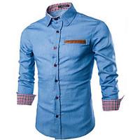 Men\'s Solid Casual Shirt, Cotton / Denim Long Sleeve Blue