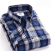 Men\'s Plaids Casual / Work Shirt, Cotton Long Sleeve Black / Blue