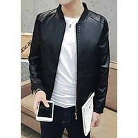 mens casualdaily simple leather jackets solid standing collar long sle ...