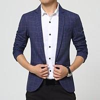 Men\'s Casual/Work/Formal Plaids Checks Long Sleeve Regular Blazer (Nylon)Grid tide male suit