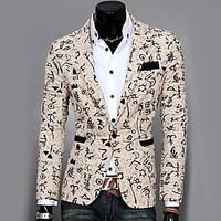 Men\'s Green/White/Beige Cotton/Polyester Blazer, Long Sleeve
