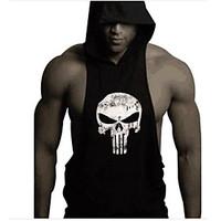 Men\'s Skull Printing Bodybuilding Fitness Sleeveless Hooded Tank Tops Casual / Sport Vest