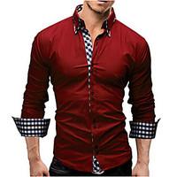 Men\'s Long Sleeve Shirt, Polyester Casual / Work / Formal Plaids / Solid