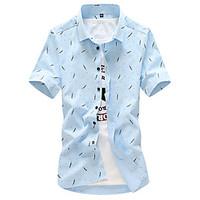 Men\'s Plus Size Casual/Daily Beach Vintage Simple Street chic Summer Shirt, Solid Polka Dot Shirt Collar Short Sleeve Blue Red WhiteCotton