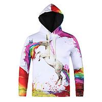 mens print casual sport pocket hoodie oil painting unicorn print long  ...