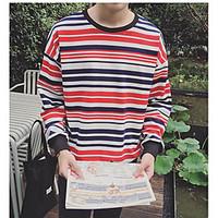 Men\'s Daily Sweatshirt Striped Round Neck Inelastic Cotton Long Sleeve Spring Fall