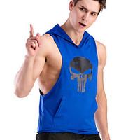 Men\'s Casual Daily Summer Vest Sports Training T-shirt Skeleton Pattern Fitness Hooded Sweater Bodybuilding Hoodie