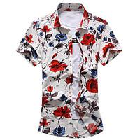 Men\'s Fashion Floral Print Casual Slim Fit Short Sleeve Shirt Plus Size 7XL/ Cotton /Polyester/Work/Big Size
