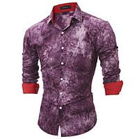 Men\'s All Seasons Fashion Print Slim Fit Long Sleeve Casual Shirt Cotton Polyester Medium