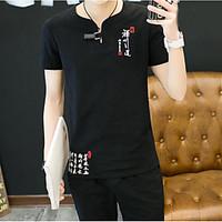 mens casualdaily simple t shirt print v neck short sleeve linen thin