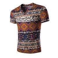 Men\'s Print Casual / Sport T-Shirt, Linen Short Sleeve-Blue / Orange