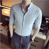 mens casualdaily simple shirt solid classic collar length sleeve cotto ...