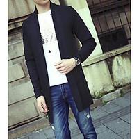 Men\'s Casual/Daily Simple Regular Cardigan, Solid Black Gray Shirt Collar Long Sleeve Acrylic Fall Medium Micro-elastic