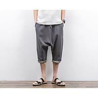 mens mid rise micro elastic chinos pants chinoiserie harem solid