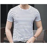 Men\'s Other Casual Simple Summer T-shirt, Solid Stripe Round Neck Short Sleeve Cotton Thin