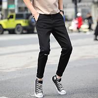 Men\'s Mid Rise Micro-elastic Jeans Pants, Simple Slim Solid