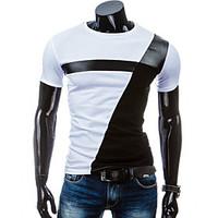 Men\'s Patchwork Casual / Sport T-Shirt, Cotton Short Sleeve-Black / White / Gray