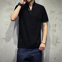 Men\'s Summer Fashion V Neck Solid Letter Collar Short Sleeve Polos Cotton Spandex Medium/Plus Size Casual/Daily Simple