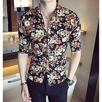 mens casualdaily simple shirt print shirt collar sleeve cotton thin