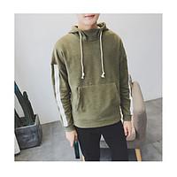 mens daily hoodie solid color block hooded inelastic cotton long sleev ...