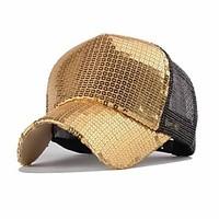 Men And Women Casual Gold Sequins Stitching Breathable Mesh Cap Outdoor Hip-Hop Baseball Sun Hat