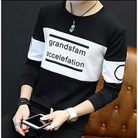 mens daily sweatshirt solid letter round neck inelastic cotton long sl ...