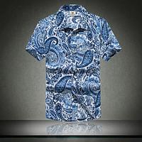 Men\'s Casual/Daily Beach Holiday Boho Summer Shirt, Print Shirt Collar Short Sleeve Blue Red Yellow Cotton Rayon Thin