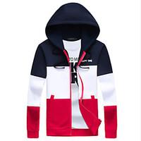 Men\'s Fashion Patchwork Hooded Slim Fit Sport Cardigan Sweatshirt; Casual/Plus Size/Sport