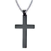 Men\'s Fashion Simple Black Cruciform IP Black Plating High Polished Stainless Steel Pendant Necklaces(1pc) Christmas Gifts