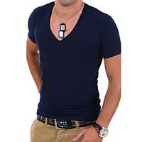 Men\'s Solid Casual / Work / Formal / Sport / Plus Sizes T-Shirt, Cotton Blend Short Sleeve-Black / Blue / White / Gray
