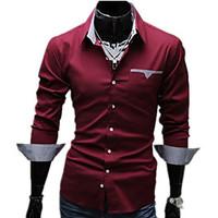 Men\'s Plus Size White/Black/Red Long Sleeve Shirt, Cotton Blend Casual/Work/Formal Pure
