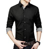 Men\'s Business Casual Slim Occupation Long Sleeved Shirt, Cotton / Polyester Long Sleeve Black / Blue / White