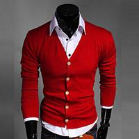 mens casualdaily simple regular cardigan solid blue red black brown gr ...