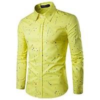 Men\'s Going out Casual/Daily Simple Active Summer Shirt, Polka Dot Galaxy Shirt Collar Long Sleeve Cotton Rayon Thin