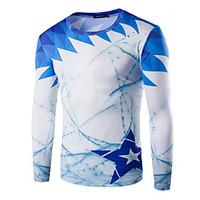 Men\'s Print Casual / Sport T-ShirtCotton Long Sleeve-Blue / Gray