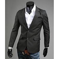 Men\'s Going out Casual/Daily Street chic Spring Fall Blazer, Solid Shirt Collar Long Sleeve Blue Black Gray Yellow Cotton
