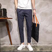 mens mid rise micro elastic skinny pants simple slim solid